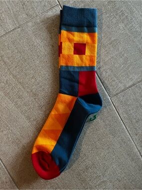 Happy Socks Colorblock Geometric Crew Socks - Orange, Navy & Red